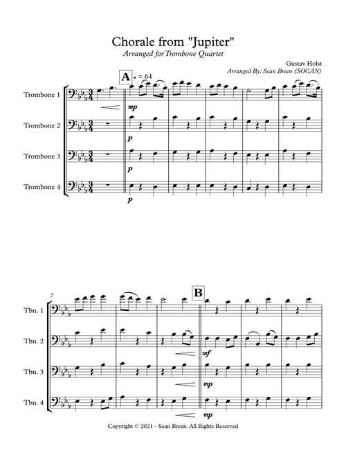 Chorale from "Jupiter" - Trombone Quartet (Arr. Sean Breen) - Gustav Holst (Brass Ensemble)