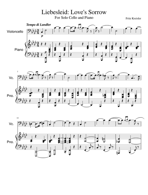 Liebesleid for Solo Cello and Piano