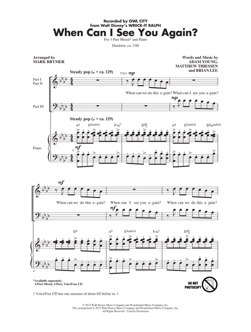 When Can I See You Again? (Arr. Mark Brymer) - Owl City (Choral, 3-Part Mixed)