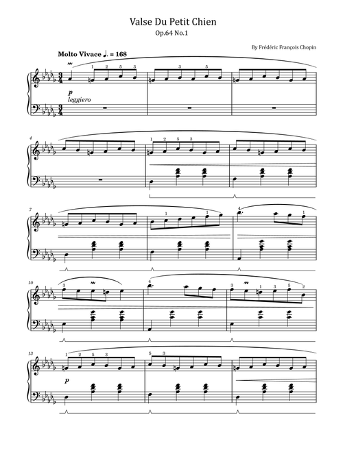 Chopin - Waltz Op.64 No.1 - "Valse Du Petit Chien" "Minute Waltz" - Original With Fingered (Arr. poon) - Frédéric François Chopin (Piano Solo)