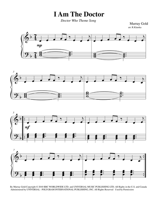 I Am The Doctor (Arr. Rob Klamka) - Murray Gold (Piano Solo)