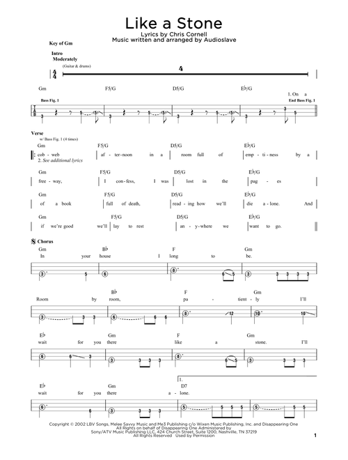 Like A Stone - Audioslave (Easy Bass Tab)