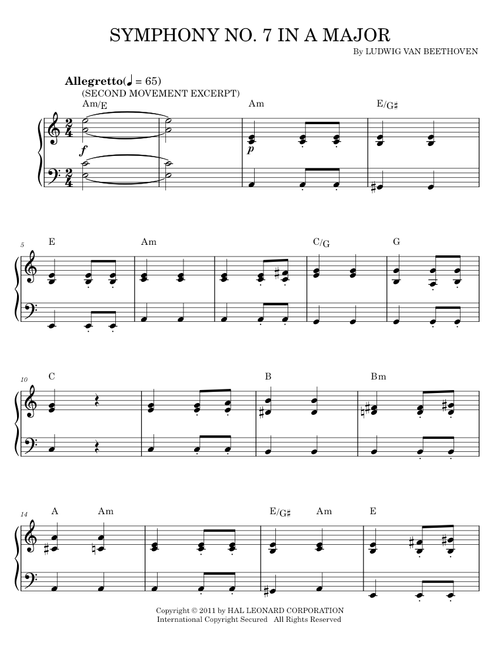 Symphony No. 7 In A Major, Second Movement (Allegretto) - Ludwig van Beethoven, The King's Speech Mo (Easy Piano)