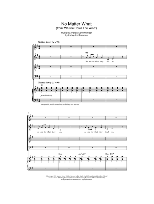 No Matter What (from Whistle Down The Wind) - Boyzone (Choral, SATB)
