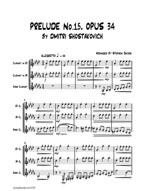 'Prelude No.15 Opus 34' (Arr. Stephen Davies) - Shostakovitch (Woodwind Ensemble)