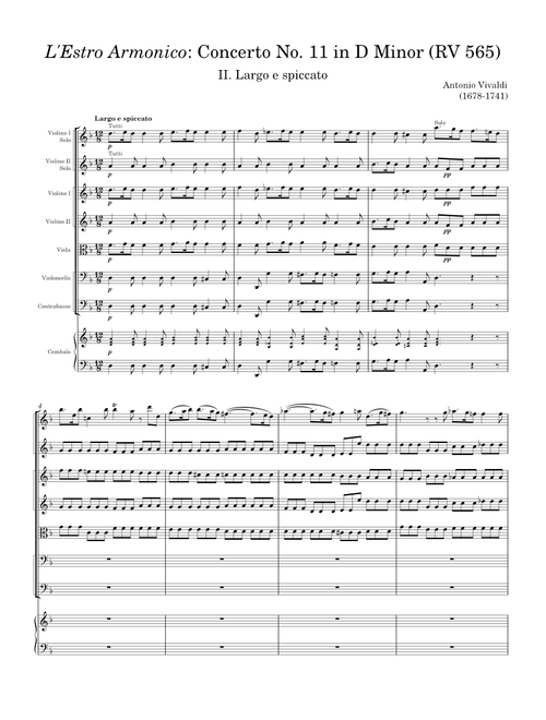 L'Estro Armonico: Concerto No. 11 in D Minor (RV 565): II. Largo e spiccato