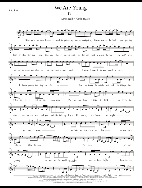 We Are Young (Arr. Kevin Busse) - Fun. Featuring Janelle Monae (Alto Sax Solo)