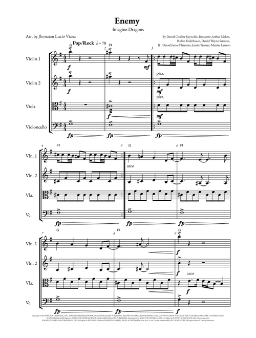 Enemy (Arr. Jhonatan Lucio Viana) - Imagine Dragons X Jid (String Quartet)
