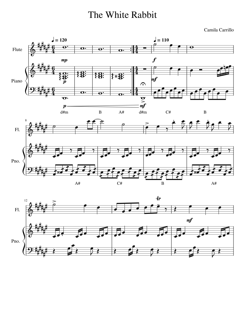 White Rabbit Tune The White Rabbit Sheet Music for Piano, Flute (Solo) | MuseScore.com