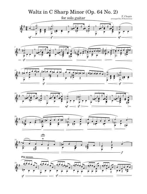 Waltz in C sharp minor Op.64, No. 2 – Frédéric Chopin for solo guitar