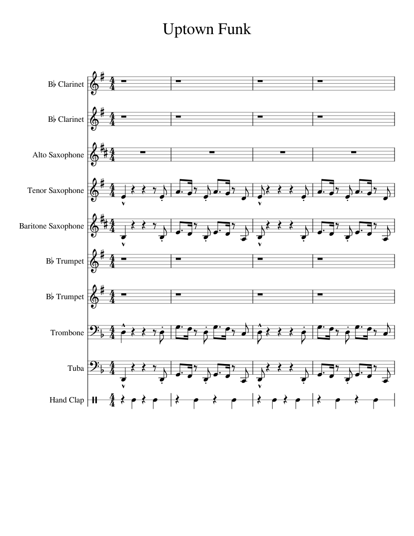 Uptown Funk Sheet music for Trombone, Tuba, Clarinet in b-flat ...