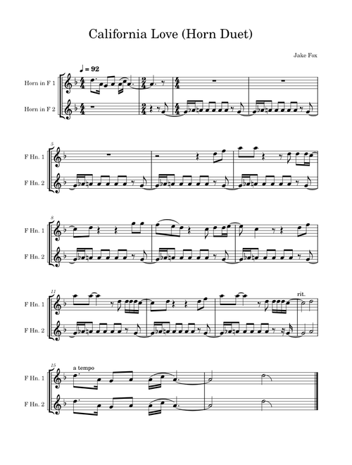 California love – 2Pac California Love - F Horn/Mellophone Duet