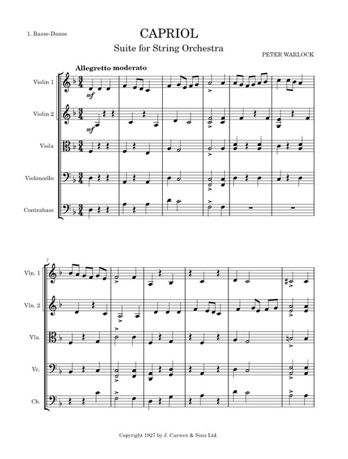 1. Basse-Danse Capriol Suite for String Orchestra by Peter Warlock