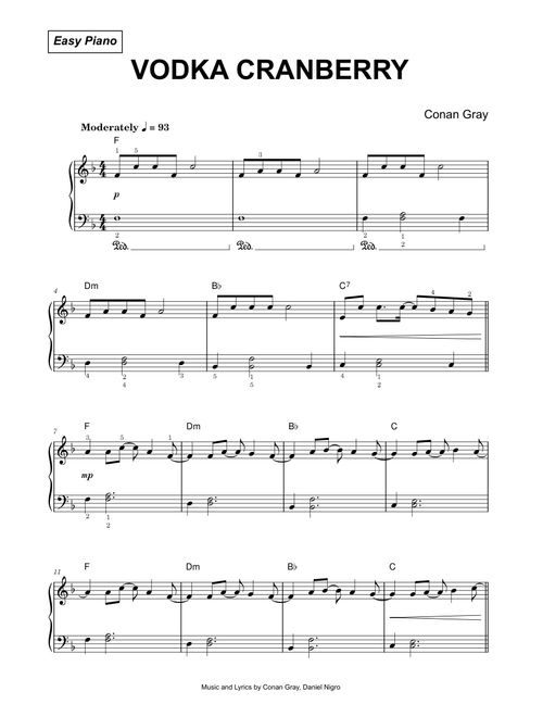Vodka Cranberry - Conan Gray (Easy Piano)