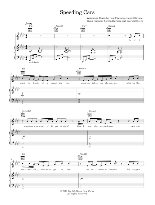 Speeding cars - Walking On Cars (Piano-Voice)