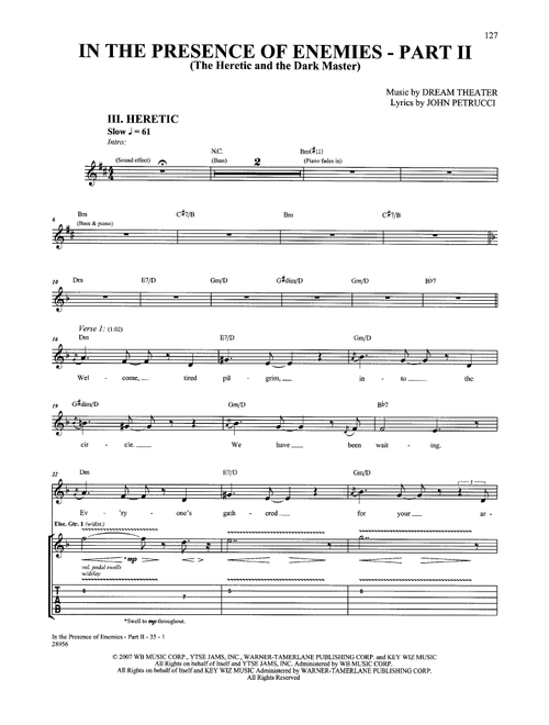 In The Presence Of Enemies - Part II - Dream Theater (Guitar Tab)