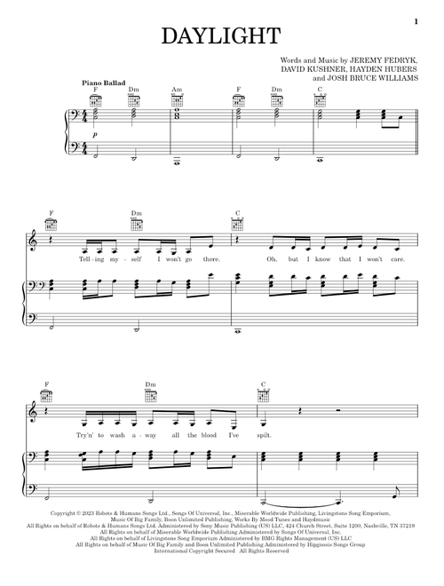 Daylight - David Kushner (Piano-Vocal-Guitar)
