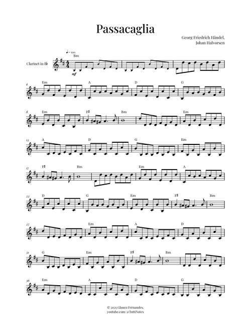 Passacaglia by Handel/Halvorsen (Arr. Glauco Fernandes) - Georg Friedrich Händel, Johan Halvorsen (Clarinet Solo)