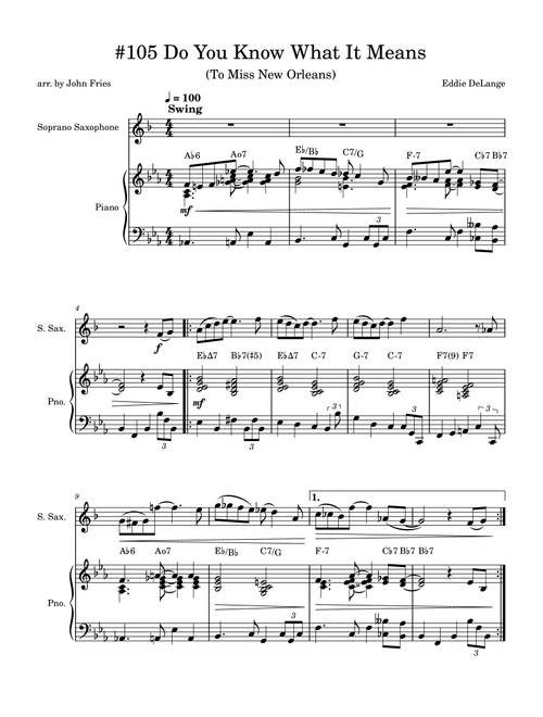 Do You Know What It Means To Miss New Orleans (Arr. John Fries) - Eddie De Lange, Louis Alter (Soprano Sax and Piano)