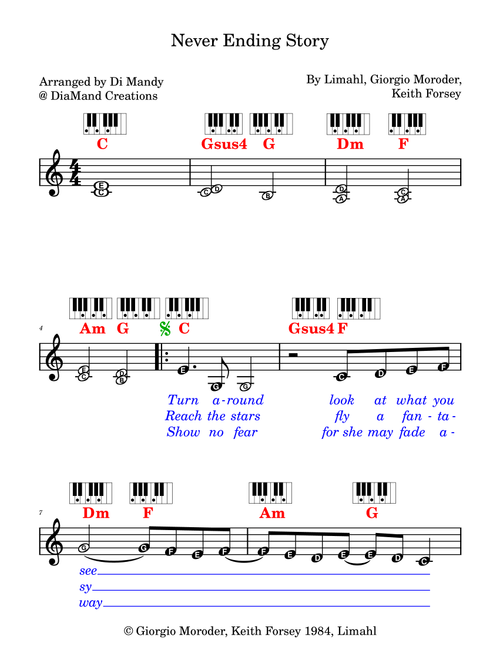 Never Ending Story (Arr. Dianne Mandy) - Limahl (Lead Sheet - Fake Book)