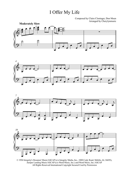 I Offer My Life (Arr. Cherylynmusic) - Don Moen (Piano Solo)