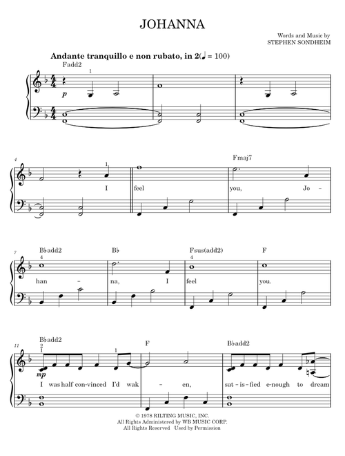 Johanna - Stephen Sondheim, Sweeney Todd Musical (Easy Piano)