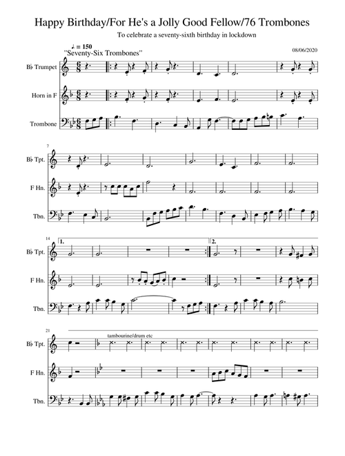 Happy Birthday / For He's a Jolly Good Fellow / 76 Trombones
