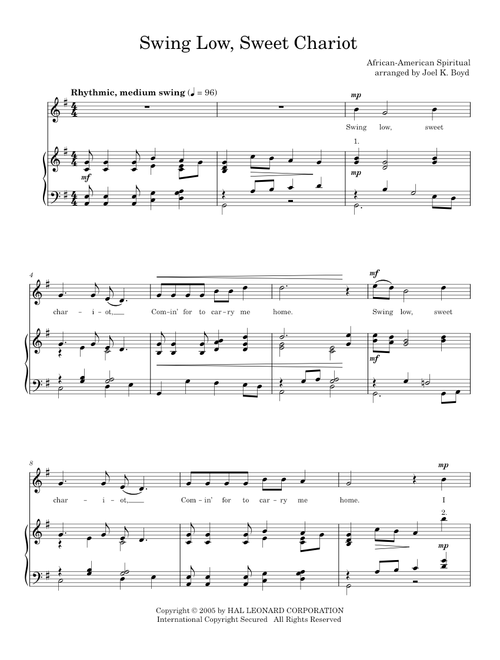 Swing Low, Sweet Chariot - Traditional Spiritual (Piano Vocal)