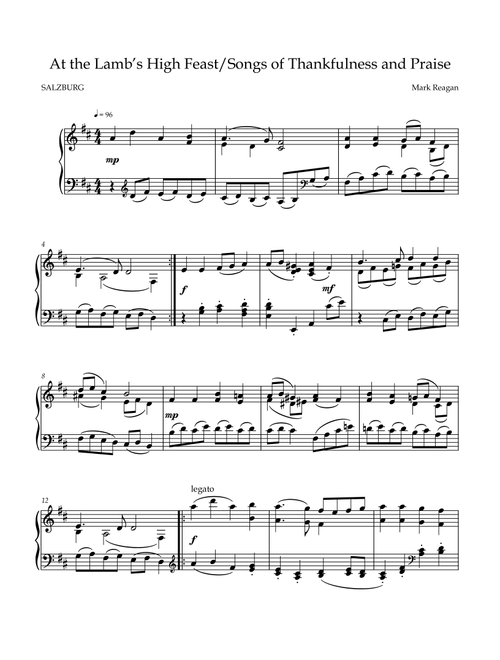 At the Lamb's High Feast We Sing/Song of Thankfulness and Praise (Arr. Mark Reagan) - Jakob Hintze 1678 (Piano Solo)