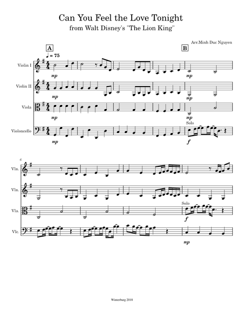 Can you feel the love tonight String quartet