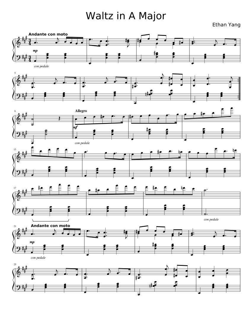 Waltz in A Major Sheet Music for Piano (Solo) | MuseScore.com