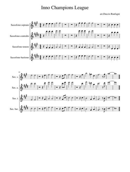 Uefa champions league anthem – Misc Television UEFA Champions League Anthem - SATB Sax Quartet