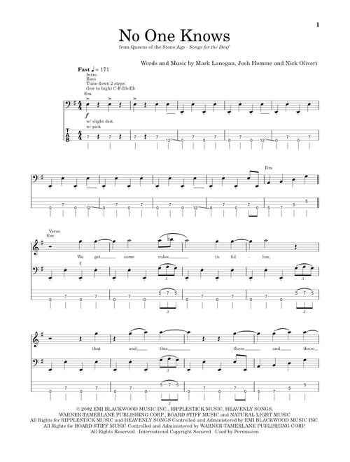 No One Knows - Queens Of The Stone Age (Bass Tab)