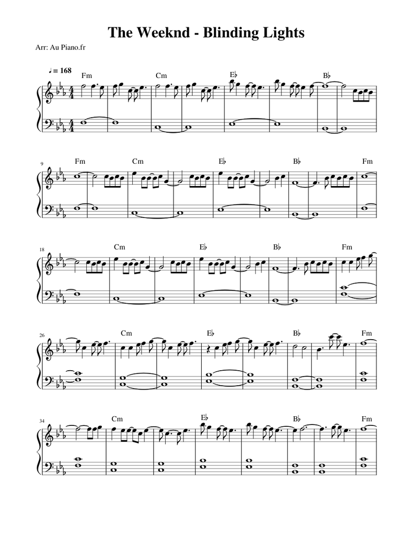 The Weeknd - Blinding Lights Sheet Music with Chords for Piano (Solo ...
