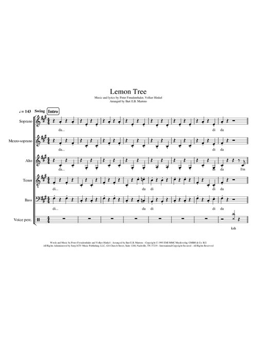 Lemon Tree (Arr. Bart E.B. Martens) - Fool'S Garden (Choral, SATB divisi)