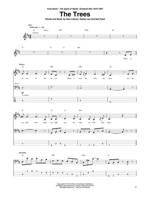 The Trees - Rush (Bass Tab)