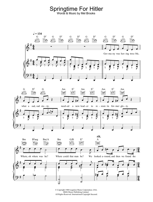 Springtime For Hitler (from The Producers) - Mel Brooks (Piano-Vocal-Guitar (Piano Accompaniment))