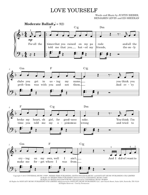 Love Yourself - Justin Bieber (Easy Piano)