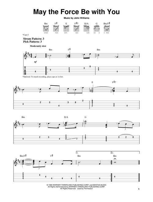 May The Force Be With You (from Star Wars: A New Hope) - John Williams (Easy Guitar with TAB)