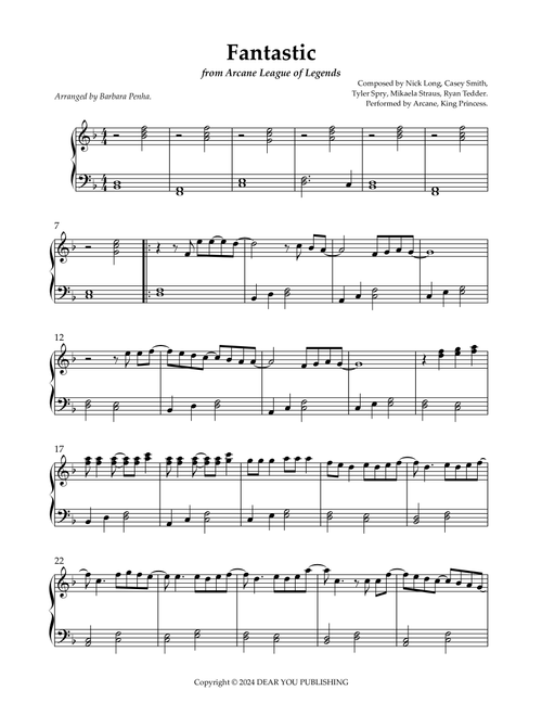 Fantastic (Arr. Barbara Penha) - King Princess (Piano Solo)