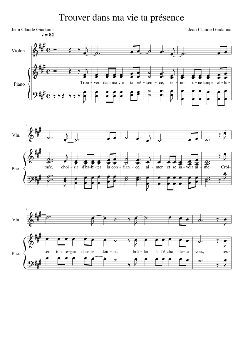 Jean Claude Gianadda Trouver Dans Ma Vie Ta Presence Partition Trouver dans ma vie ta présence Sheet music for Piano, Violin (Solo) | Musescore.com