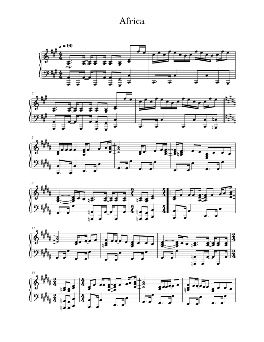 Africa Toto Africa Sheet Music for Piano (Solo)