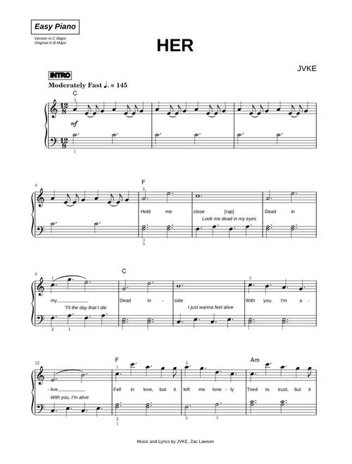 Her - JVKE (Easy Piano)