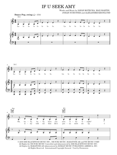 If u seek amy - Britney Spears (Piano-Vocal-Guitar)