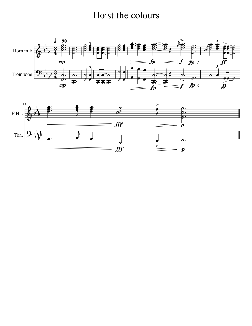 Hoist the colours Sheet music for Trombone, French horn (Brass Duet