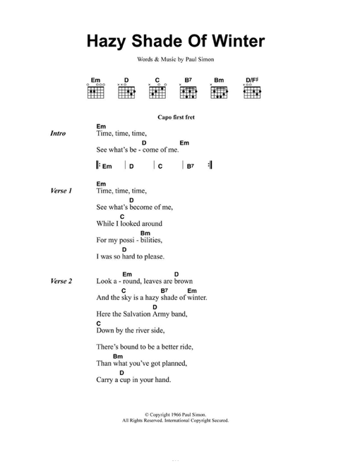 A Hazy Shade Of Winter - Simon & Garfunkel (Guitar Chords-Lyrics)
