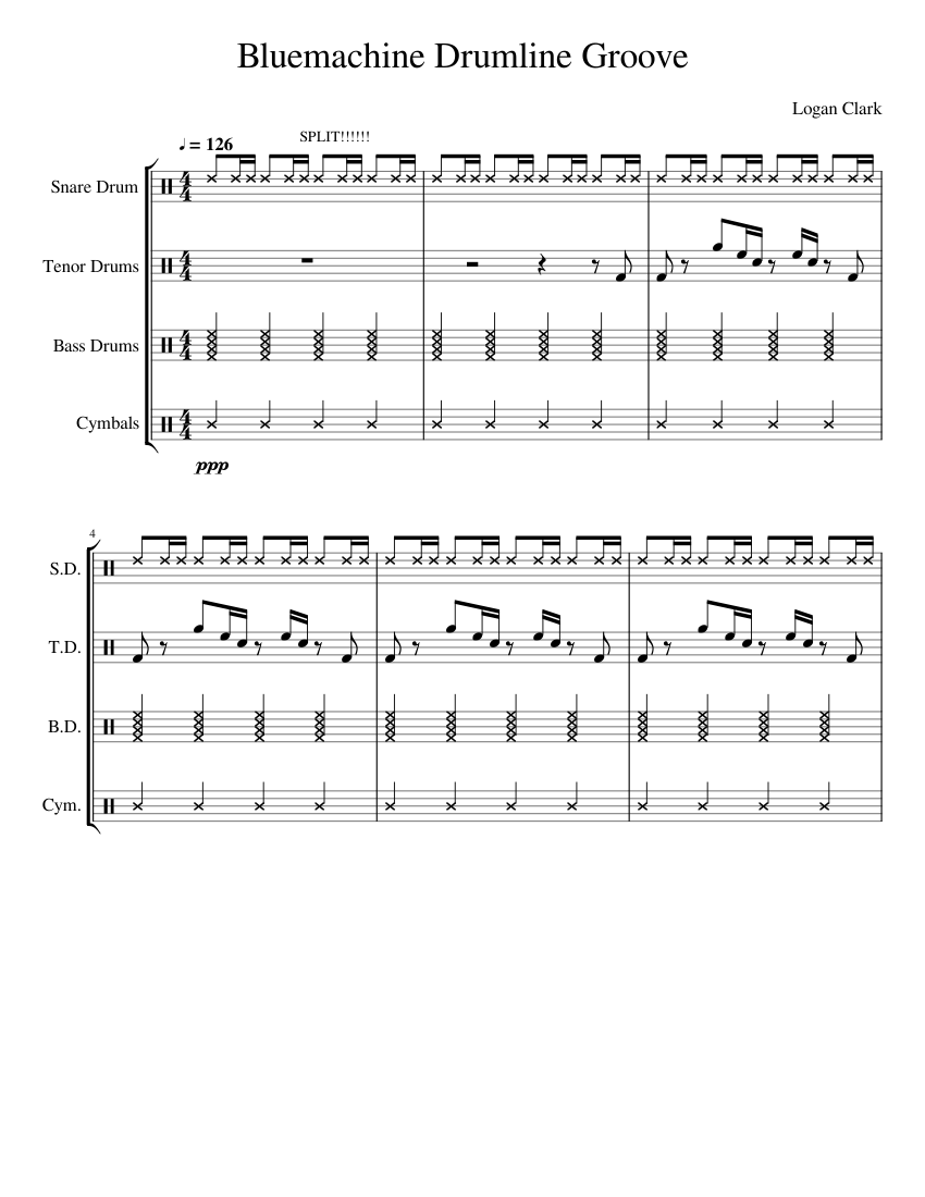 Blue machine drumline groove!!! Sheet music for Snare drum, Crash