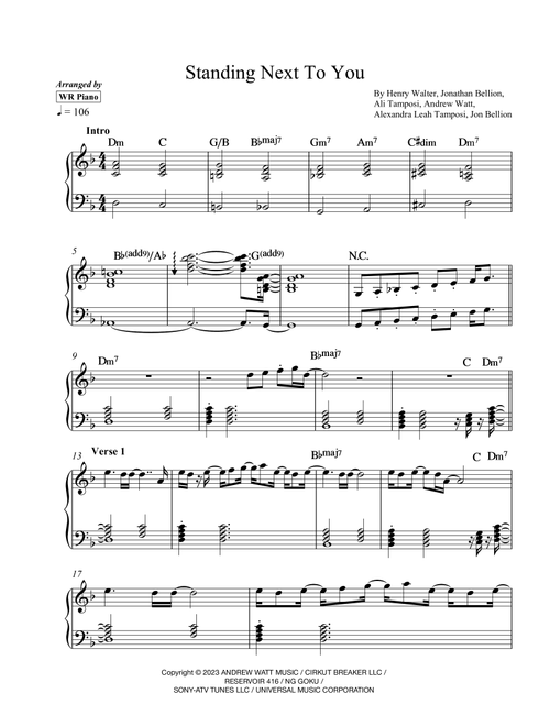 Standing Next To You (Arr. WR Piano) - Jung Kook (Piano Solo)