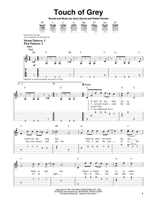 Touch Of Grey - Grateful Dead (Easy Guitar with TAB)