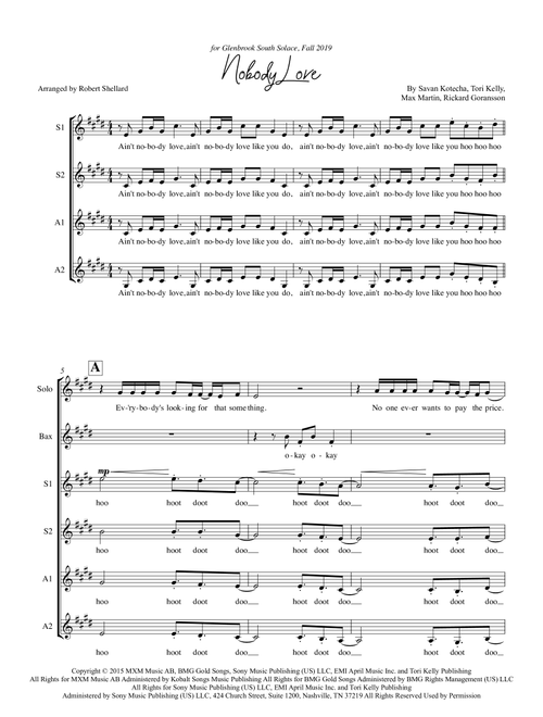 Nobody Love (Arr. Robert Shellard) - Tori Kelly (Choral, SSAA)